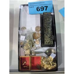 BOx of assorted collectables; coins, earrings etc