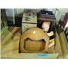 Image 1 : Box of assorted decorative itemsj; shelf, clock