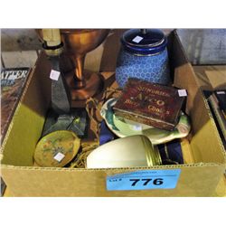 Box of assorted collectable items; copper, vintage