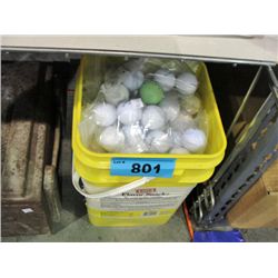 yellow bucket filled with golf balls