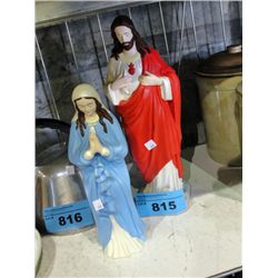 2 ceramic religious figurines; jesus and mary