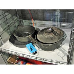 4pc cast iron cookware set; lidded pot, sauce pot