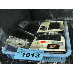 Small blue basket of video music players