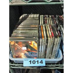 Small blue basket of music CDs