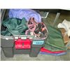 Image 1 : Plastic storage bin with blankets, inflatable air