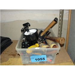 Small plastic storage bin of tools hardware and