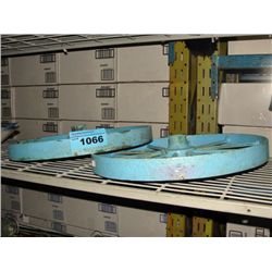 2 vintage blue steel tractor wheels