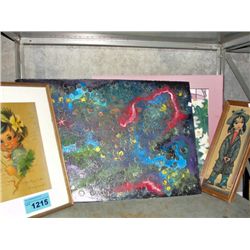 Shelf lot of pictures prints and original art