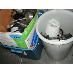 Shelf lot of misc landscape lights and misc tarps