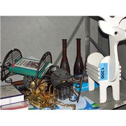 Shelf lot of assorted decorative household items;