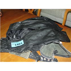 Set of black leather riding chaps and a black