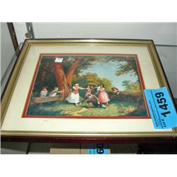 Framed children playing in the forrest print