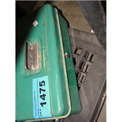 Vintage green metal fishermans tackle box