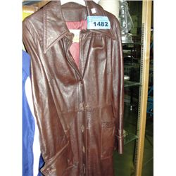 Vintage retro brown leather trench coat