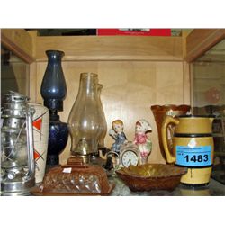 Shelf lot of colletables; Pocelain, beer stein,