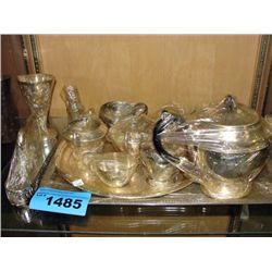Shelf lot of serving plates etc
