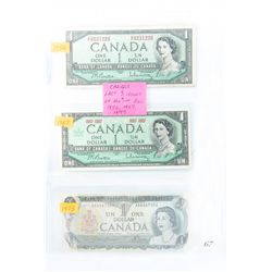 3 canadian one dollar bank notes last 3 issues