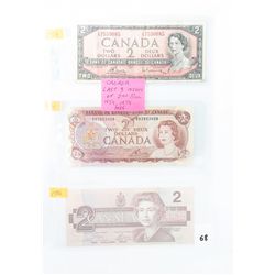 3 canadian two dollar bank notes last 3 issues