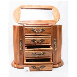 Wooden jewelry box and contents