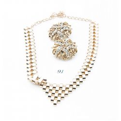 Gold plated necklace and brooch set