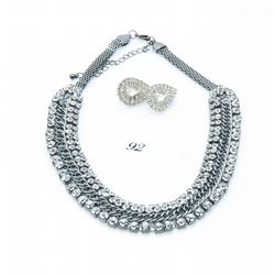 Ladies rhinestone jeweled necklace and earring set