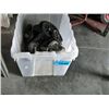 Image 1 : Clear plastic storage bin of assorted casters