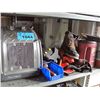 Image 1 : Shelf lot of misc; heater, work boots, etc