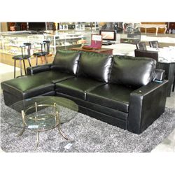 2pc black leather sectional sofa