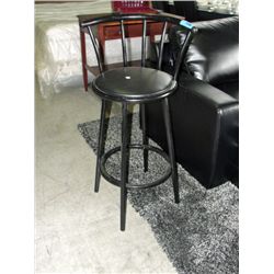 Black metal bar stool with padded leather seat
