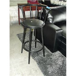 Black metal bar stool with padded leather seat