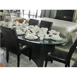 Large bevelled glass top dining table with 6
