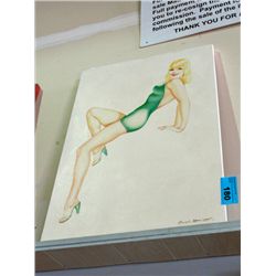 Oil on canvas painting - pin up girl, signed