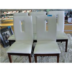 Set of 5 white leather dining room side chairs