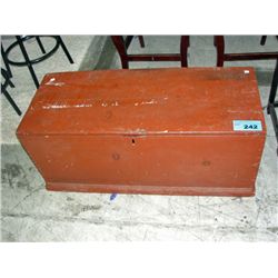Antique wooden trunk featuring dove tailed