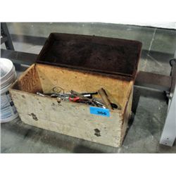 Wooden tool box and contents