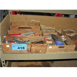2 wood compartment trays with assorted tools