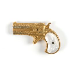 Cased and Engraved Gold- Plated Remington Double Derringer with Mother-of-Pearl Grips