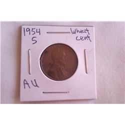 1954S AU Wheat Cent