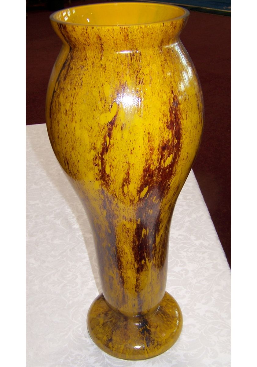 22" TALL HAND BLOWN ART GLASS VASE, FROM POLAND