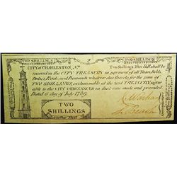 South Carolina, City of Charleston 2 Shillings, July 6, 1789. PCGS Apparent EF40.