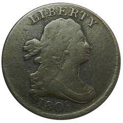 Draped Bust Half Cent, 1808. Slightly off-center obverse with rotated die reverse. Bold Fine, lt por