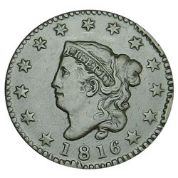 Coronet Large Cent, 1816, Pleasing Choice VF-EF.