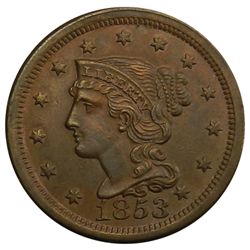 Braided Hair Large Cent, 1853, Unc.
