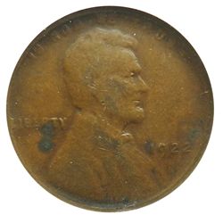Lincoln Cent, 1922 Weak D, ANACS Die 3, Fine details.