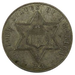 Three Cents Silver, 1861 Fully original Choice EF.