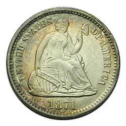 Seated Liberty Half Dime, 1871, Handsome Colorful Choice Unc/Unc.