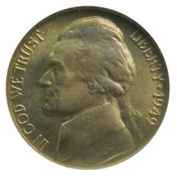 Jefferson Nickel, 1949-D, NGC MS67.