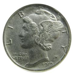 Mercury Dime, 1919-D, PCI double die obverse, MS60 cleaned.