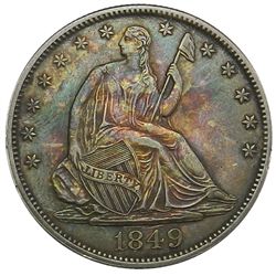 Seated Liberty Half Dollar, 1849. Choice EF-AU, colorful.