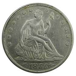 Seated Liberty Half Dollar, 1855 Arrows, Choice EF, lt hairlines.